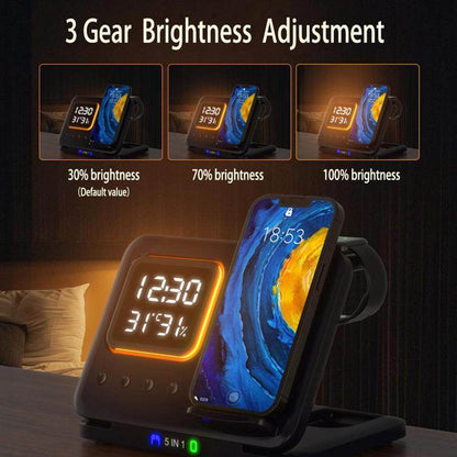 15W Wireless Chargers Stand 5 In1 LED Digital Alarm Clock Fast Charging Dock Station - FLORANZANI- Beauté & Santé