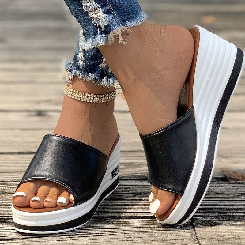 Fish Mouth Wedges Sandals Summer Fashion Hollow Design High Heels Slides Slippers Casual Beach Shoes For Women - FLORANZANI- Beauté & Santé