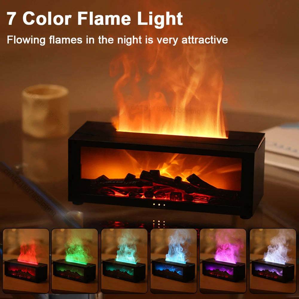 New Flame Aromatherapy Machine Colorful Essential Oil Diffuser Home Large Fog Volume Flame Humidifier 3D Flame Fireplace Machine - FLORANZANI- Beauté & Santé