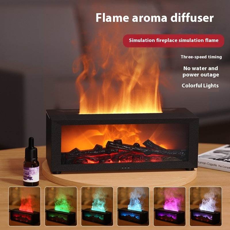 New Flame Aromatherapy Machine Colorful Essential Oil Diffuser Home Large Fog Volume Flame Humidifier 3D Flame Fireplace Machine - FLORANZANI- Beauté & Santé