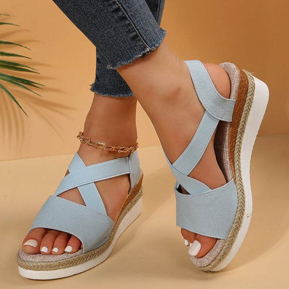 Wedge Sandals For Women Cross-strap Platform Gladiator Hemp Heel Shoes Summer - FLORANZANI- Beauté & Santé