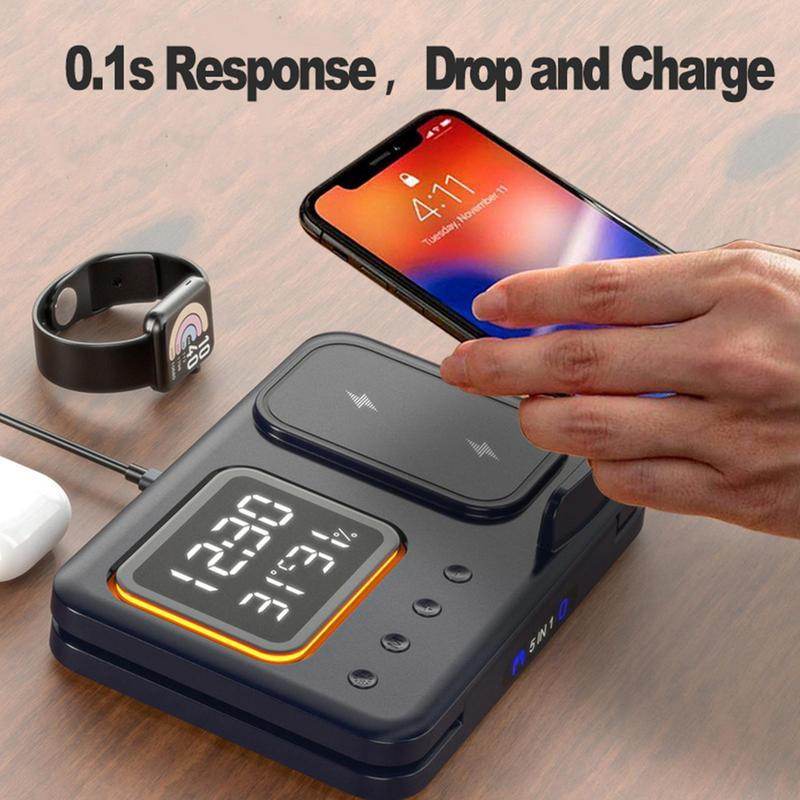 15W Wireless Chargers Stand 5 In1 LED Digital Alarm Clock Fast Charging Dock Station - FLORANZANI- Beauté & Santé