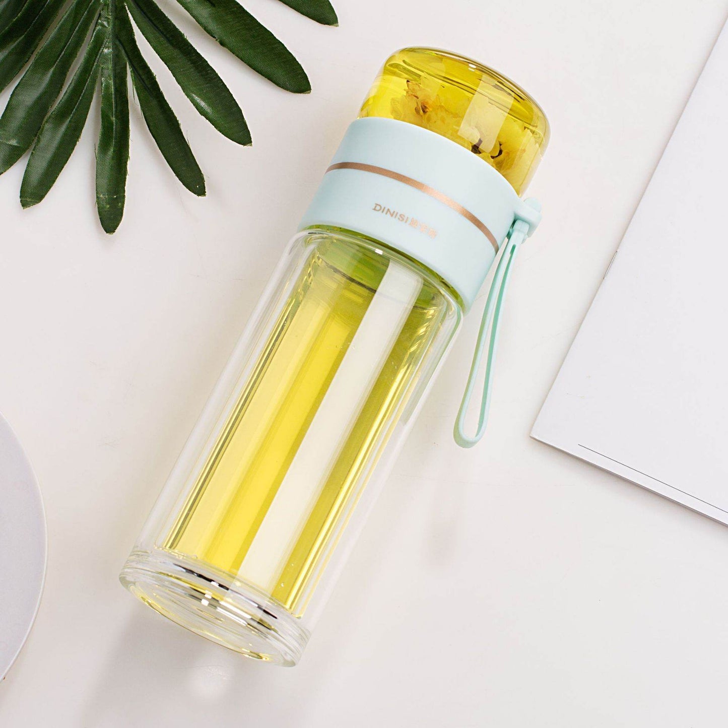 Glass Water Bottle With Tea Infuser Filter Tea Separation Double Wall Glass Bottle Leakproof Water Bottle - FLORANZANI- Beauté & Santé