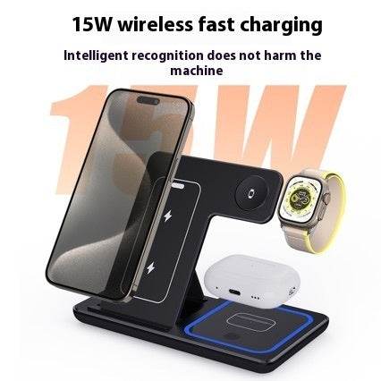 15W 3 In 1 LED Fast Wireless Charger Stand Foldable Charging Station For Smart Phone 15 14 13 12 11 IWatch 9 8 7 6 5 Airpods Pro - FLORANZANI- Beauté & Santé