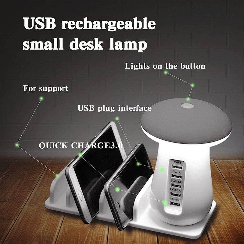 2 In 1 Multifunction Mushroom Lamp LED Lamp Holder USB Charger Home Office Supplies - FLORANZANI- Beauté & Santé