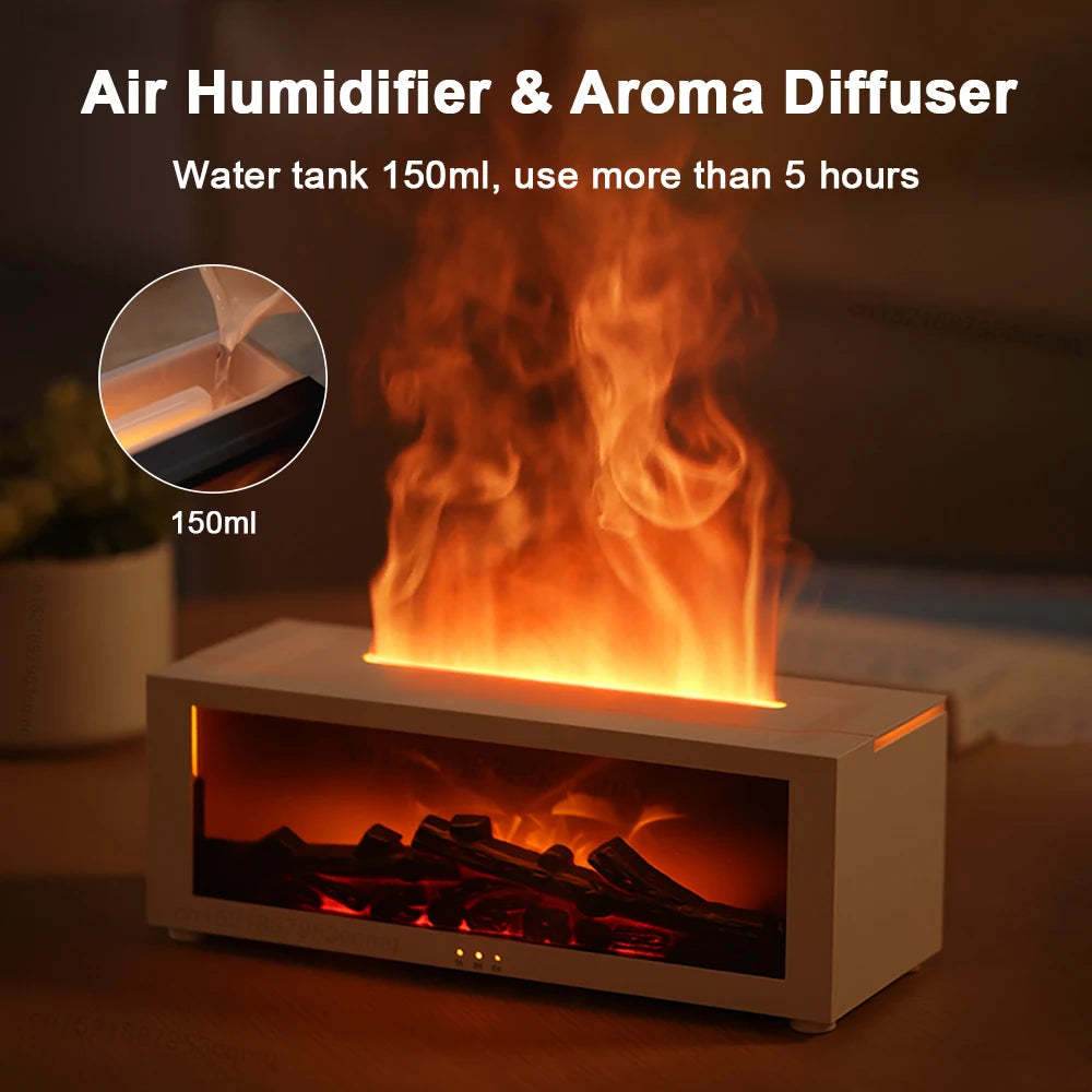 New Flame Aromatherapy Machine Colorful Essential Oil Diffuser Home Large Fog Volume Flame Humidifier 3D Flame Fireplace Machine - FLORANZANI- Beauté & Santé