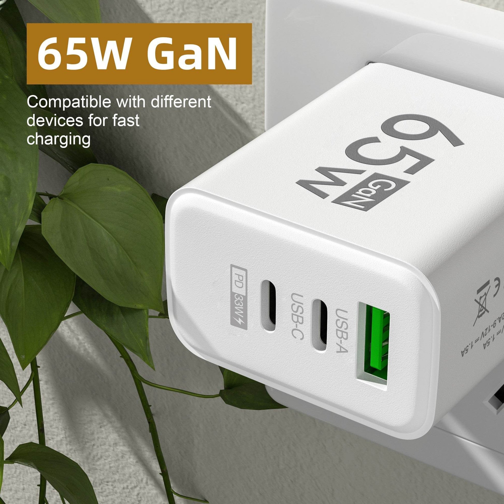 PD 65W USB C Charger GaN Charger Quick Charge 3.0 Type C Phone Adapter For iPhone 15 14 Samsung Xiaomi 3 Ports Fast Wall Charger - FLORANZANI- Beauté & Santé