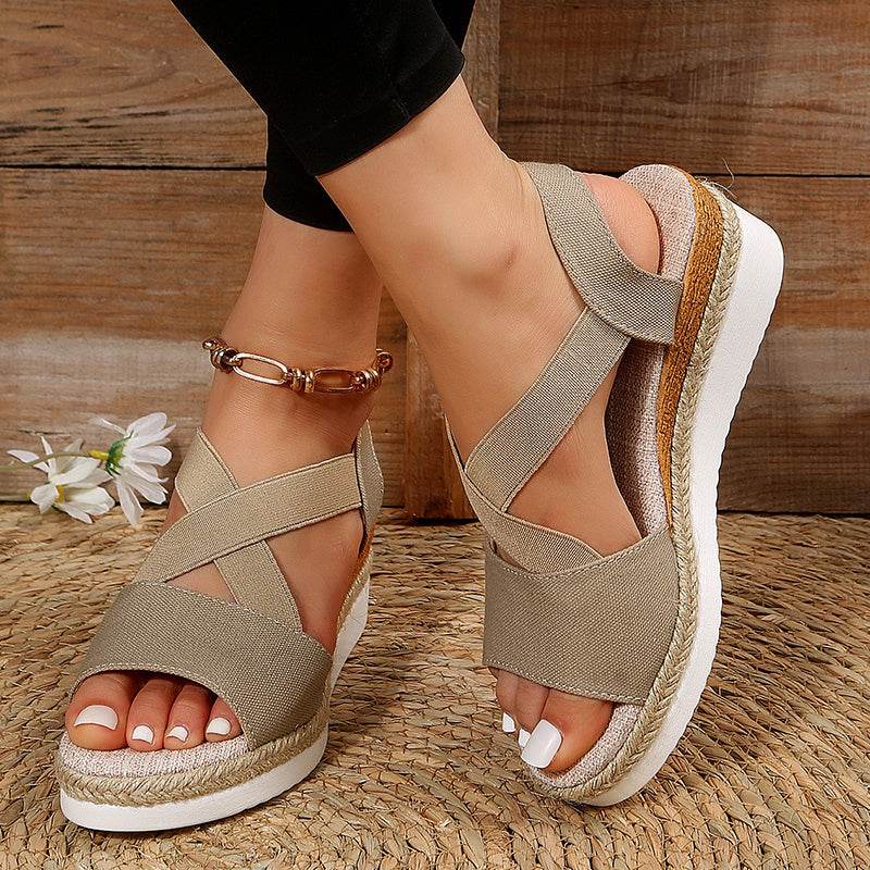 Wedge Sandals For Women Cross-strap Platform Gladiator Hemp Heel Shoes Summer - FLORANZANI- Beauté & Santé