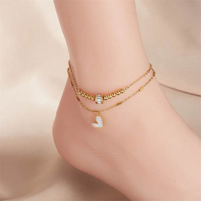 Fashion Jewelry Boho Classic Love Heart Ankle Chain Double Layer Chain Bracelet Anklet Charm Tassel Leg Chain On Foot Chain Women Party Jewelry Accessories - FLORANZANI- Beauté & Santé