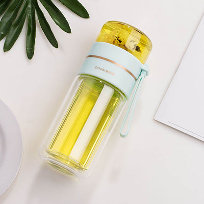 Glass Water Bottle With Tea Infuser Filter Tea Separation Double Wall Glass Bottle Leakproof Water Bottle - FLORANZANI- Beauté & Santé