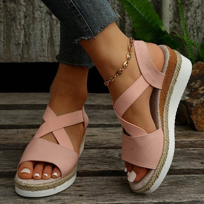 Wedge Sandals For Women Cross-strap Platform Gladiator Hemp Heel Shoes Summer - FLORANZANI- Beauté & Santé