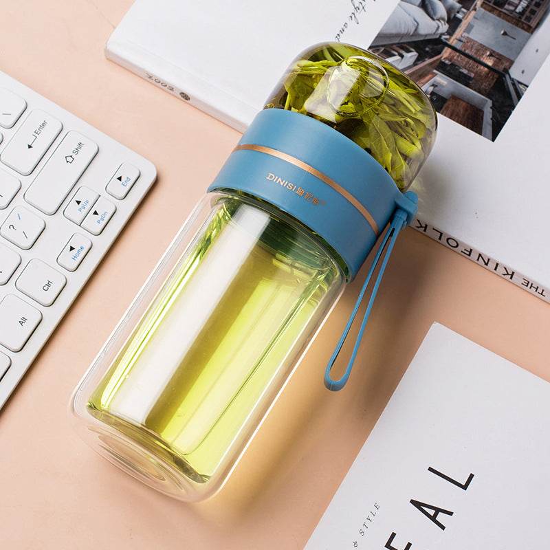 Glass Water Bottle With Tea Infuser Filter Tea Separation Double Wall Glass Bottle Leakproof Water Bottle - FLORANZANI- Beauté & Santé