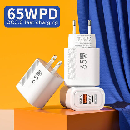 Total 65W USB C Charger GaN Fast Charging Wall Charger For iPhone Samsung Xiaomi Quick Charge EU/US Plug Phone Charger Adapter - FLORANZANI- Beauté & Santé