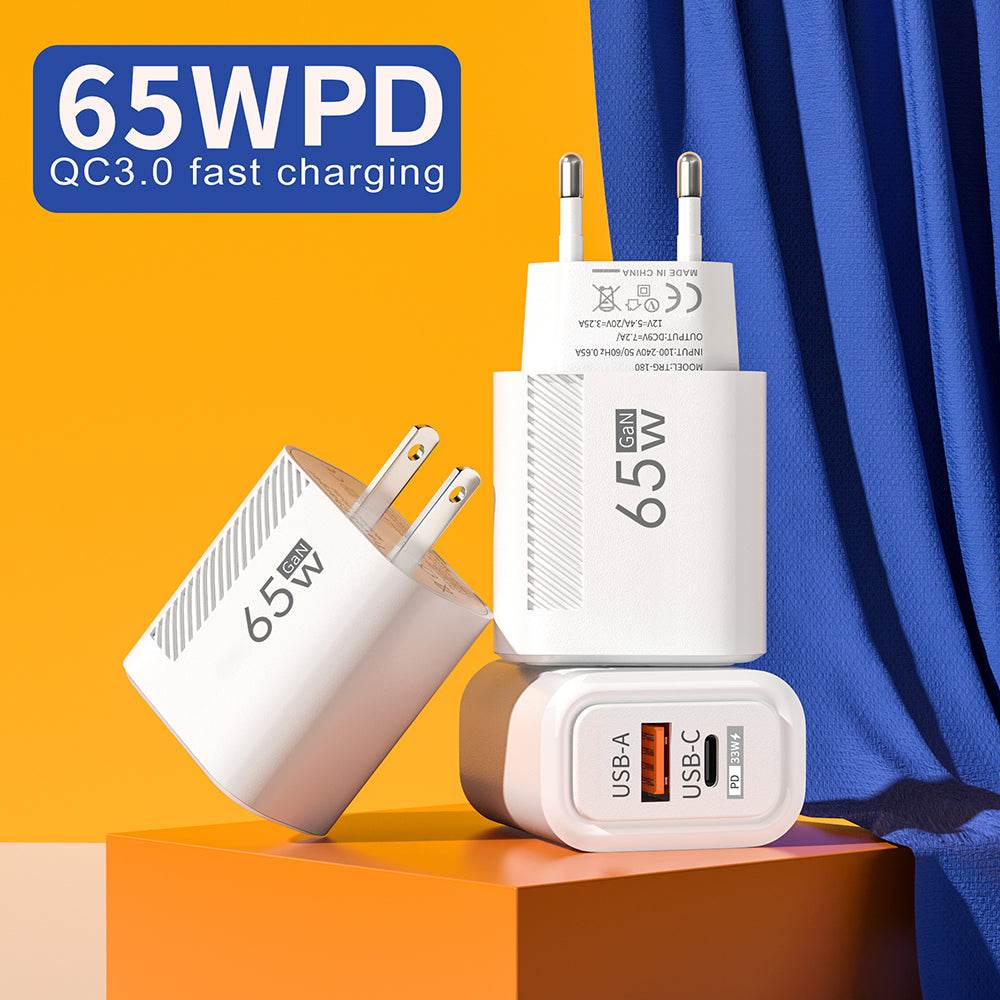 Total 65W USB C Charger GaN Fast Charging Wall Charger For iPhone Samsung Xiaomi Quick Charge EU/US Plug Phone Charger Adapter - FLORANZANI- Beauté & Santé