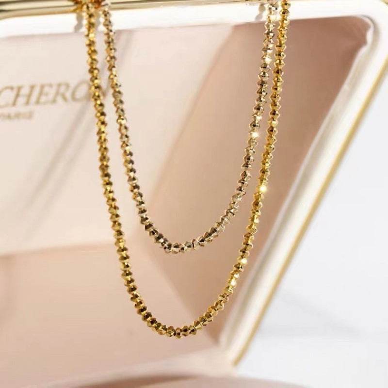 18K Gold Necklace Bungee Laser Bead Wave Bead Chain - FLORANZANI- Beauté & Santé