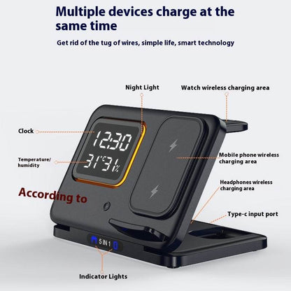 15W Wireless Chargers Stand 5 In1 LED Digital Alarm Clock Fast Charging Dock Station - FLORANZANI- Beauté & Santé