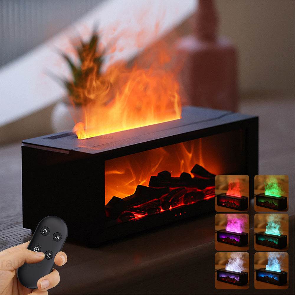 New Flame Aromatherapy Machine Colorful Essential Oil Diffuser Home Large Fog Volume Flame Humidifier 3D Flame Fireplace Machine - FLORANZANI- Beauté & Santé