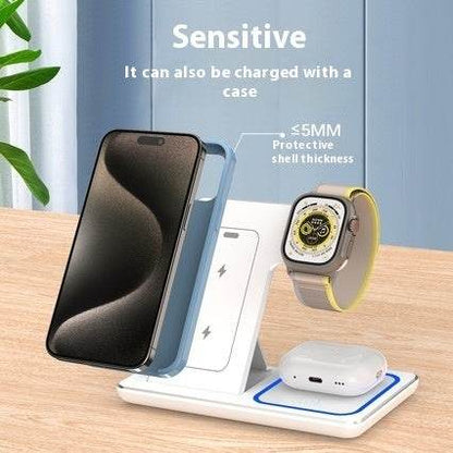 15W 3 In 1 LED Fast Wireless Charger Stand Foldable Charging Station For Smart Phone 15 14 13 12 11 IWatch 9 8 7 6 5 Airpods Pro - FLORANZANI- Beauté & Santé