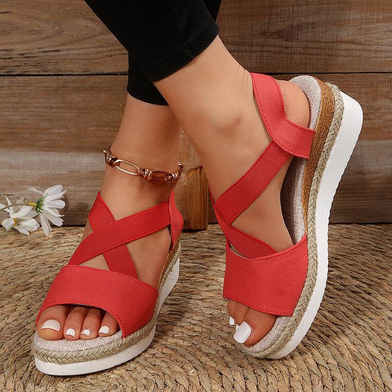 Wedge Sandals For Women Cross-strap Platform Gladiator Hemp Heel Shoes Summer - FLORANZANI- Beauté & Santé