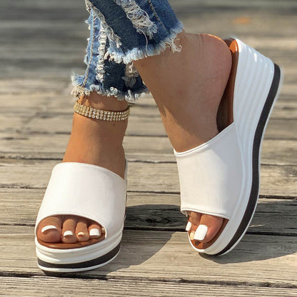 Fish Mouth Wedges Sandals Summer Fashion Hollow Design High Heels Slides Slippers Casual Beach Shoes For Women - FLORANZANI- Beauté & Santé