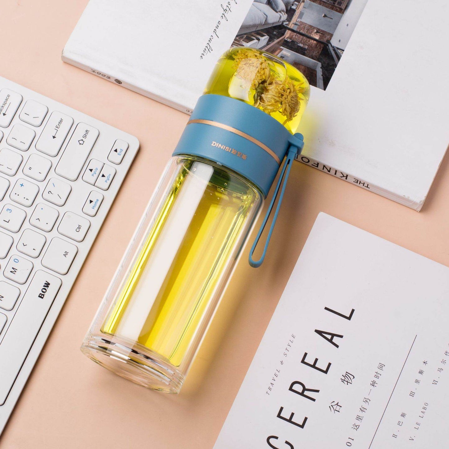 Glass Water Bottle With Tea Infuser Filter Tea Separation Double Wall Glass Bottle Leakproof Water Bottle - FLORANZANI- Beauté & Santé