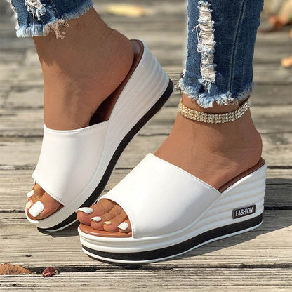 Fish Mouth Wedges Sandals Summer Fashion Hollow Design High Heels Slides Slippers Casual Beach Shoes For Women - FLORANZANI- Beauté & Santé