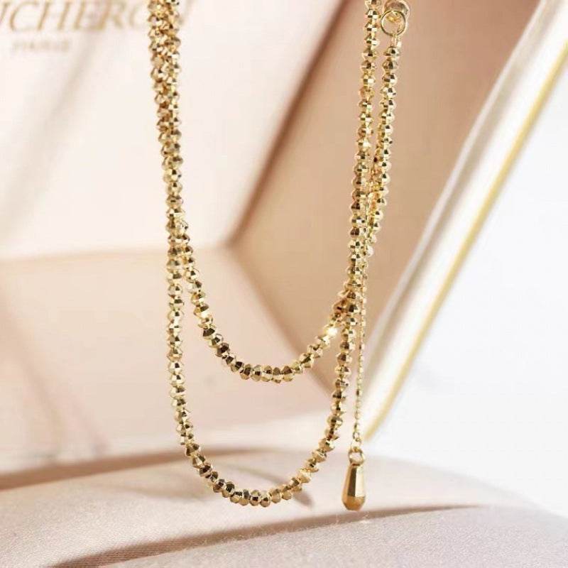 18K Gold Necklace Bungee Laser Bead Wave Bead Chain - FLORANZANI- Beauté & Santé