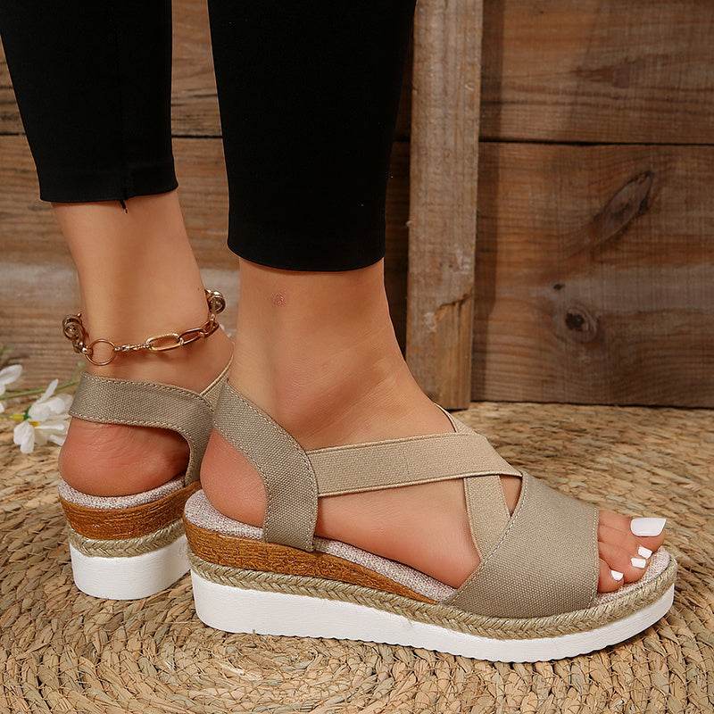 Wedge Sandals For Women Cross-strap Platform Gladiator Hemp Heel Shoes Summer - FLORANZANI- Beauté & Santé