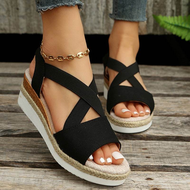 Wedge Sandals For Women Cross-strap Platform Gladiator Hemp Heel Shoes Summer - FLORANZANI- Beauté & Santé