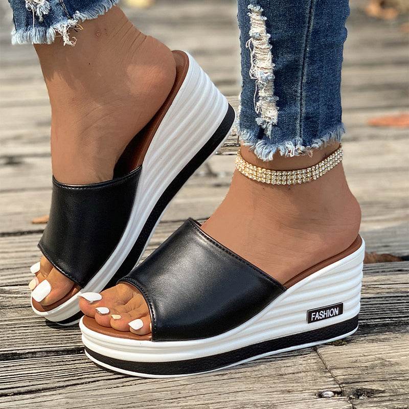 Fish Mouth Wedges Sandals Summer Fashion Hollow Design High Heels Slides Slippers Casual Beach Shoes For Women - FLORANZANI- Beauté & Santé