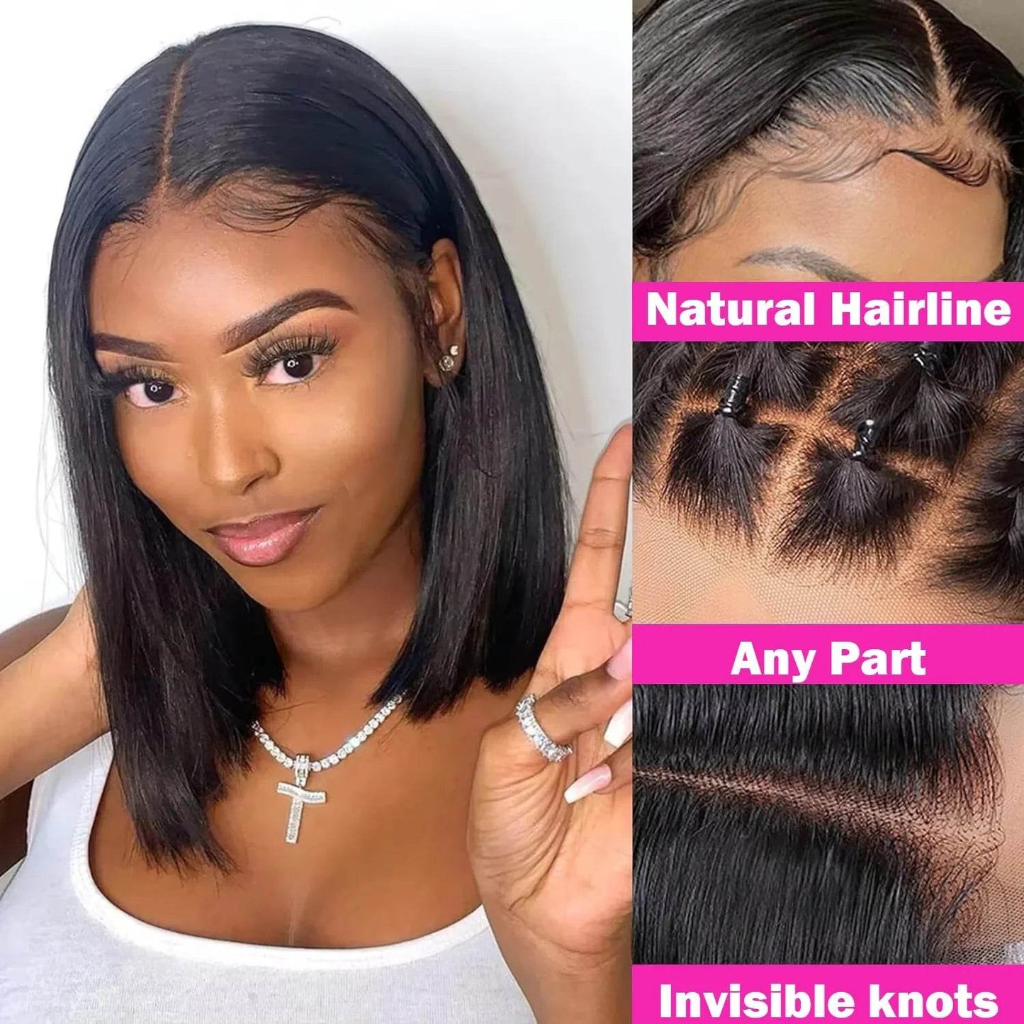 250 Density Bob Wigs 13x6 Straight Human Hair Lace Front Wig 13x4 HD Transparent Bob Brazilian Hair Pre-plucked For Women - FLORANZANI- Beauté & Santé