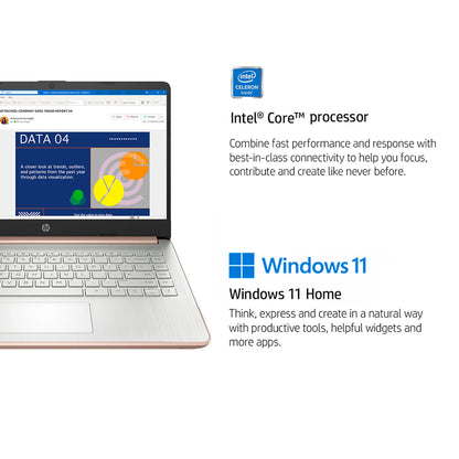 HP Newest 14" Business Laptop,Intel Celeron N4120,16GB RAM,384GB Storage(128GB eMMC+256GB Micro SD),1Year Office 365,Rose Gold