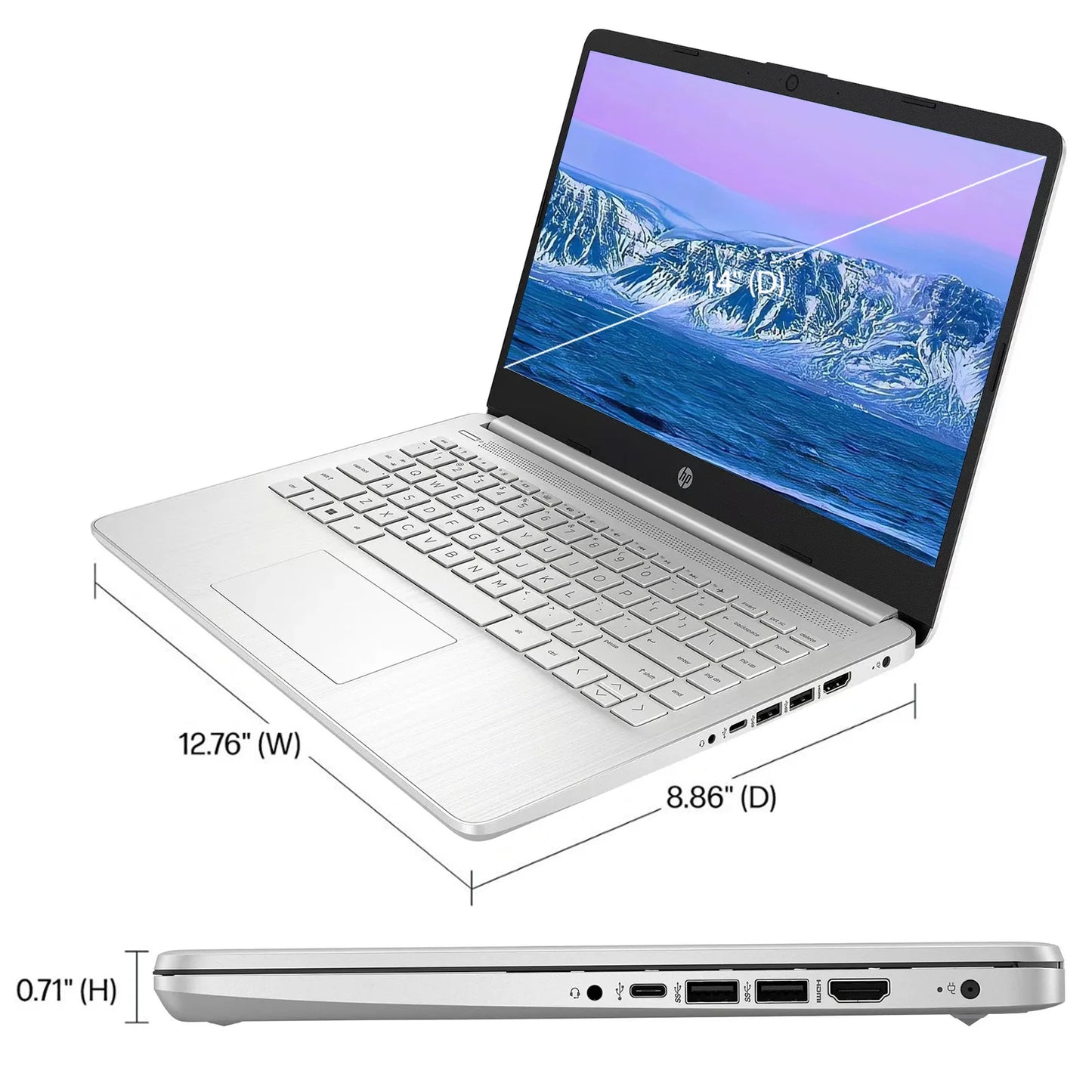 Portátil empresarial HP de 14", Intel Celeron N4120, hasta 16 GB de RAM, 384 GB de almacenamiento (128 GB eMMC + 256 GB Micro SD), 1 año de suscripción a Office 365, color plateado.