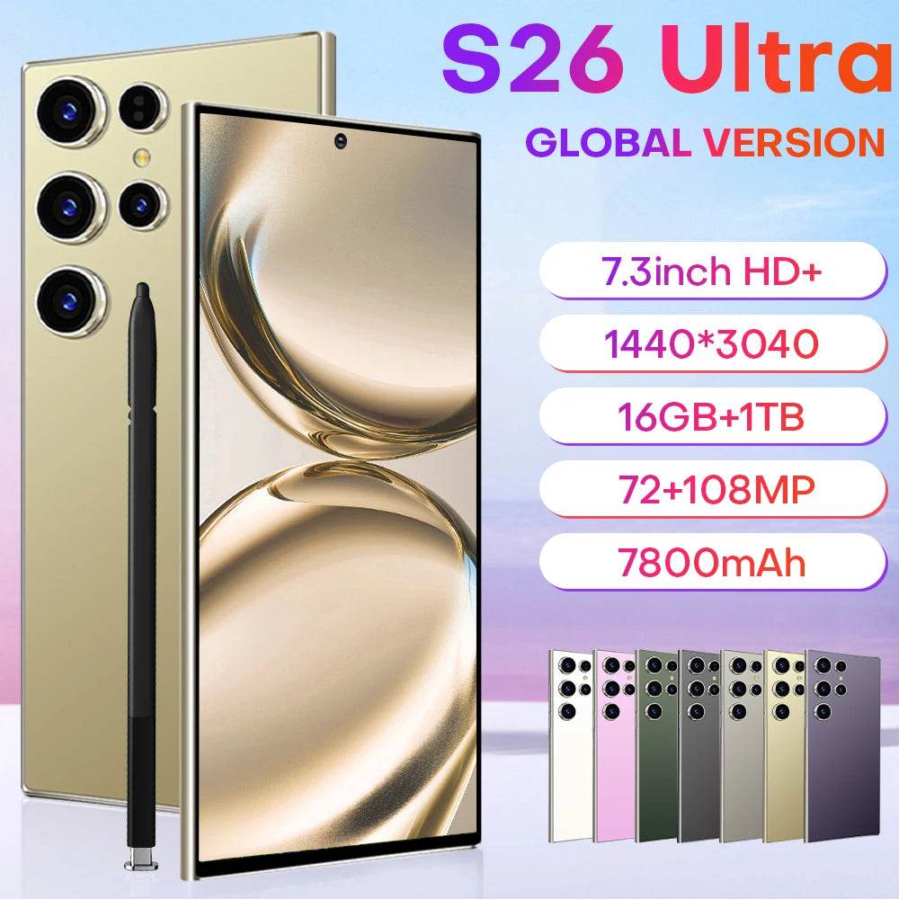 2025 New Original Cellphones S26 Ultra 7.3 Inch Celulares Smartphone 5G Dual SIM Android 14 7800mAh 108MP Camera Mobile Phones - FLORANZANI- Beauté & Santé