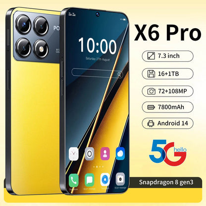 Original Mobile phone Global Version X6 Pro smartphone 5g 7.3inch HD 108MP Camera 16G+1T 7800mAh Face unlocked Mobile phone - FLORANZANI- Beauté & Santé