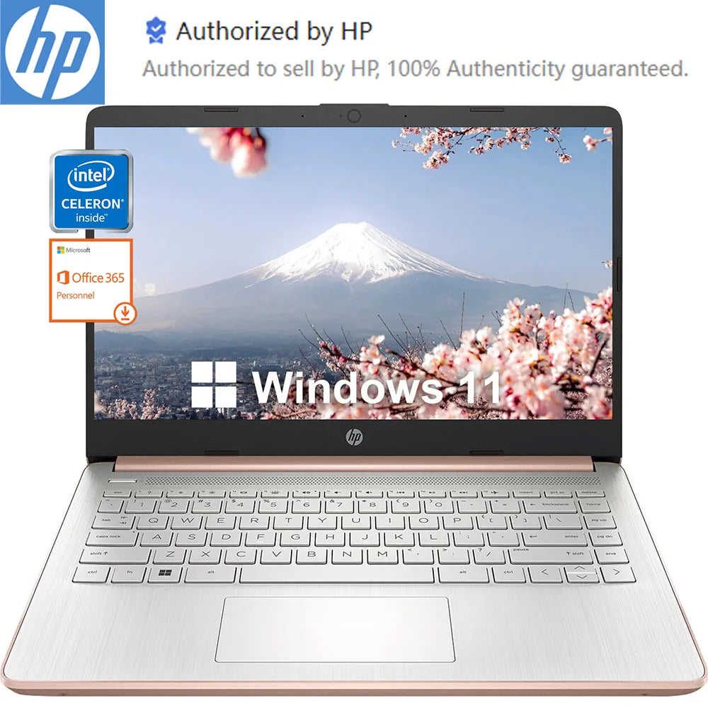 HP Newest 14" Business Laptop,Intel Celeron N4120,16GB RAM,384GB Storage(128GB eMMC+256GB Micro SD),1Year Office 365,Rose Gold