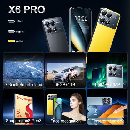 2025New HOT X6 Pro Smartphone Snapdragon 8 Gen 3 50MP+108MP Global Version Cellphone Android Unlocked Mobile Phone Celular - FLORANZANI- Beauté & Santé