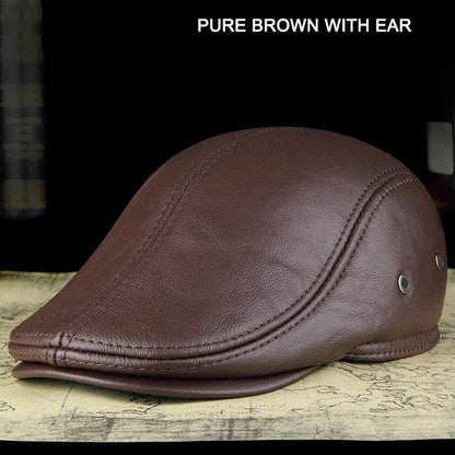 Men's First Layer Cowhide Leather Hat Winter Berets Male Warm Ear Protection Cap 100% Genuine Leather Dad Hat Wholesale Leisure - FLORANZANI- Beauté & Santé