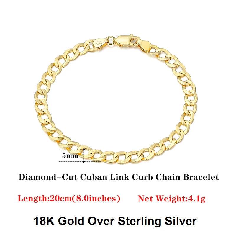 Rinntin 18K Gold Over 925 Sterling Silver 3mm/5mm Italian Diamond Cut Cuban Link Curb Chain Necklace for Women Men Jewelry SC60 - FLORANZANI- Beauté & Santé