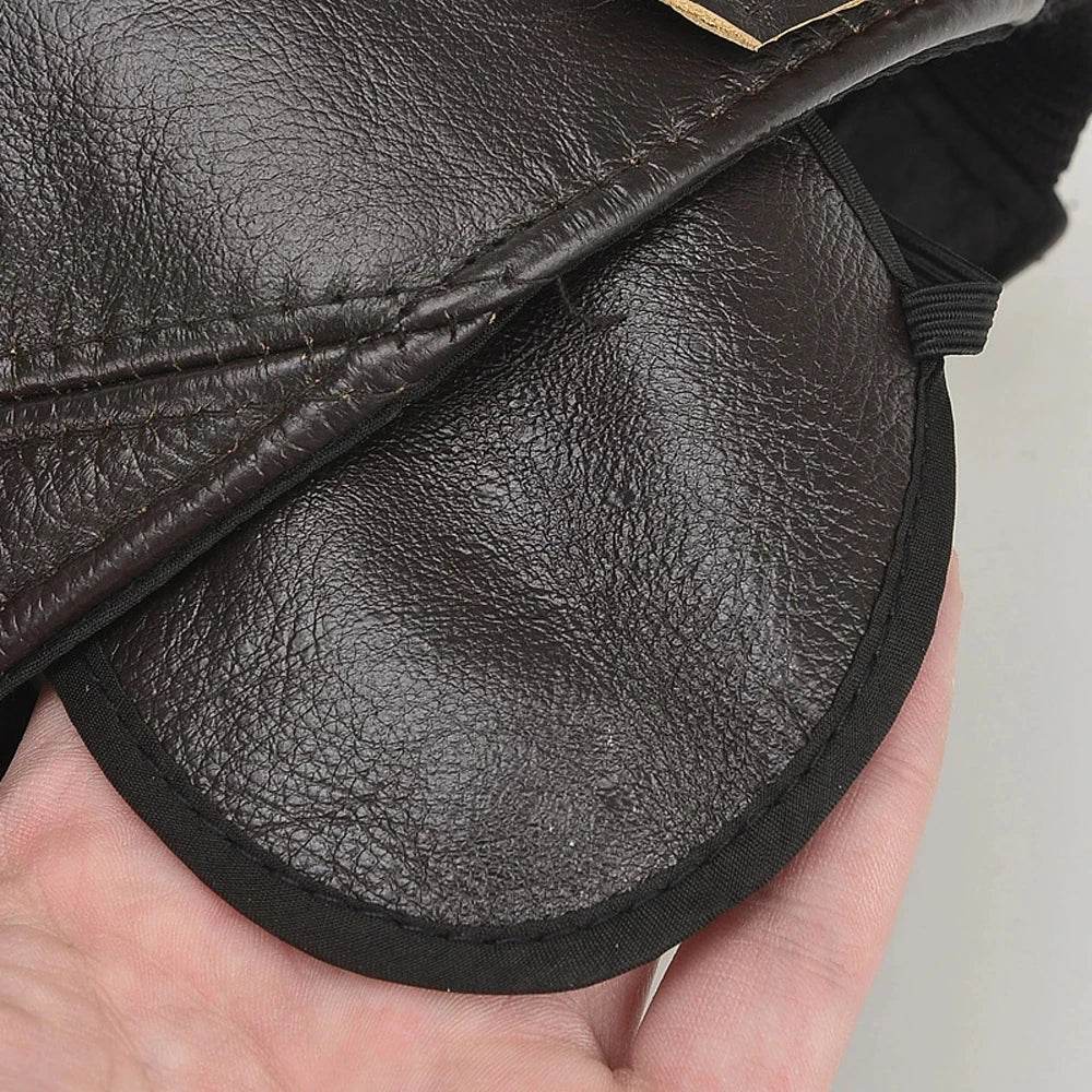 Brand Men Casual Real Leather Earflap Cap Men Real Cowhide Leather Caps Male Fall Winter Genuine Real Cow Leather Baseball Hats - FLORANZANI- Beauté & Santé