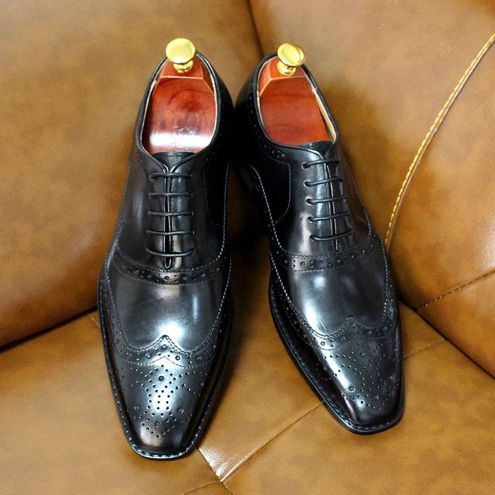 Luxury Men's Dress Shoes Genuine Calf Leather Oxford Shoes for Men Wingtip Brogue Comfortable Business Formal Shoes Male - FLORANZANI- Beauté & Santé