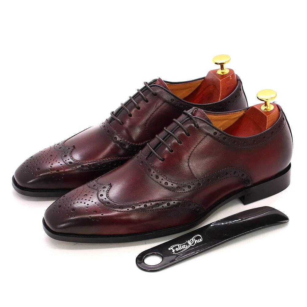 Luxury Men's Dress Shoes Genuine Calf Leather Oxford Shoes for Men Wingtip Brogue Comfortable Business Formal Shoes Male - FLORANZANI- Beauté & Santé