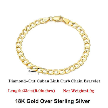 Rinntin 18K Gold Over 925 Sterling Silver 3mm/5mm Italian Diamond Cut Cuban Link Curb Chain Necklace for Women Men Jewelry SC60 - FLORANZANI- Beauté & Santé