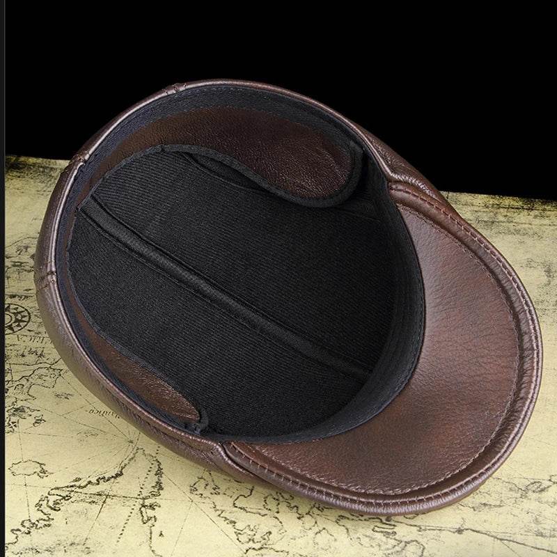 Men's First Layer Cowhide Leather Hat Winter Berets Male Warm Ear Protection Cap 100% Genuine Leather Dad Hat Wholesale Leisure - FLORANZANI- Beauté & Santé