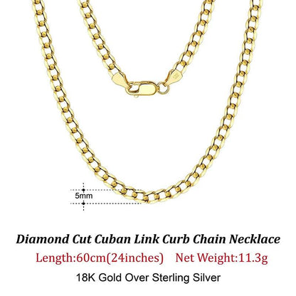 Rinntin 18K Gold Over 925 Sterling Silver 3mm/5mm Italian Diamond Cut Cuban Link Curb Chain Necklace for Women Men Jewelry SC60 - FLORANZANI- Beauté & Santé