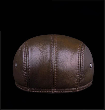 Men's First Layer Cowhide Leather Hat Winter Berets Male Warm Ear Protection Cap 100% Genuine Leather Dad Hat Wholesale Leisure - FLORANZANI- Beauté & Santé