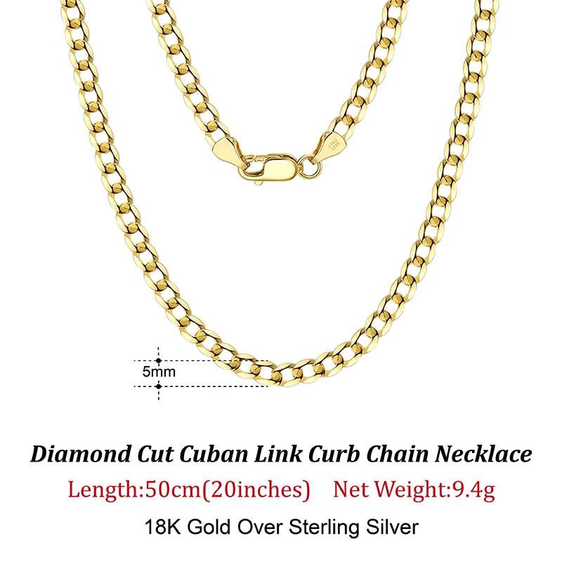 Rinntin 18K Gold Over 925 Sterling Silver 3mm/5mm Italian Diamond Cut Cuban Link Curb Chain Necklace for Women Men Jewelry SC60 - FLORANZANI- Beauté & Santé