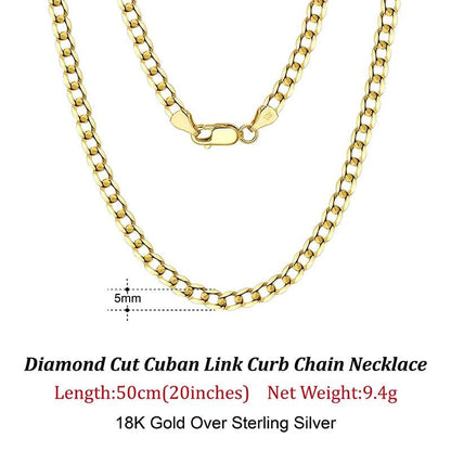 Rinntin 18K Gold Over 925 Sterling Silver 3mm/5mm Italian Diamond Cut Cuban Link Curb Chain Necklace for Women Men Jewelry SC60 - FLORANZANI- Beauté & Santé