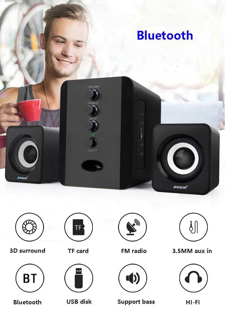 Bluetooth Wireless 2.1 3 Channel Bass Combination Compurtur Speaker Subwoofer 3.5mm Jack Music Loud Support FM TF USB - FLORANZANI- Beauté & Santé