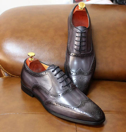 Luxury Men's Dress Shoes Genuine Calf Leather Oxford Shoes for Men Wingtip Brogue Comfortable Business Formal Shoes Male - FLORANZANI- Beauté & Santé